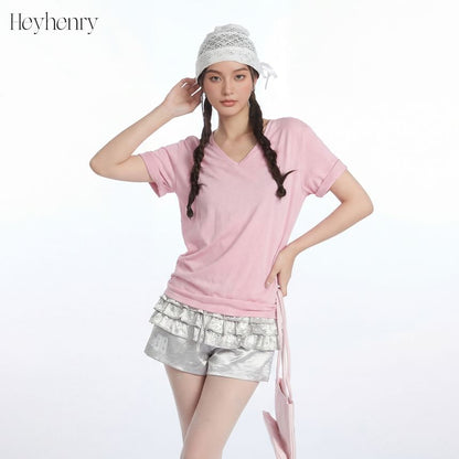Loose-Fit V-Neck Solid Short-Sleeve Tee