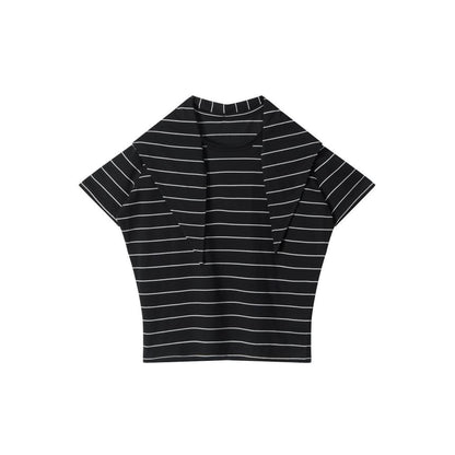 Tie Neck Striped Loose-Fit Short-Sleeve Tee