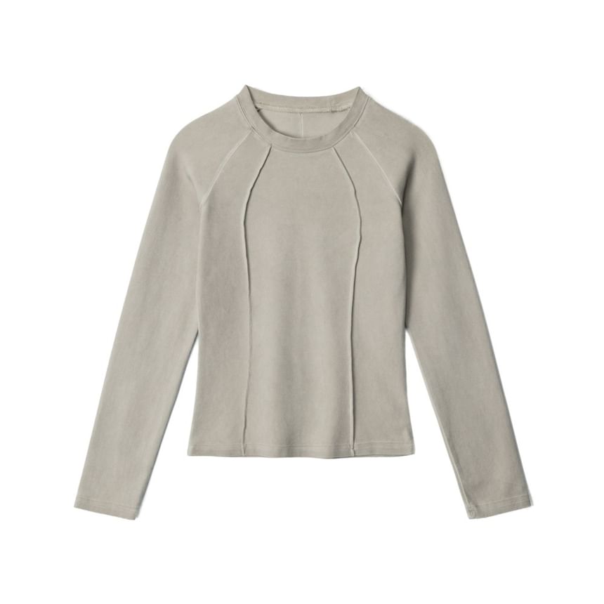 Paneled Solid Crewneck Slim-Fit Long-Sleeve Top