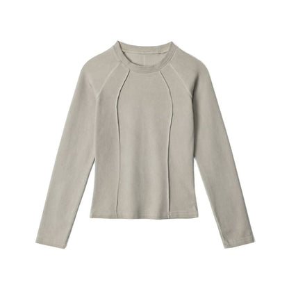 Paneled Solid Crewneck Slim-Fit Long-Sleeve Top