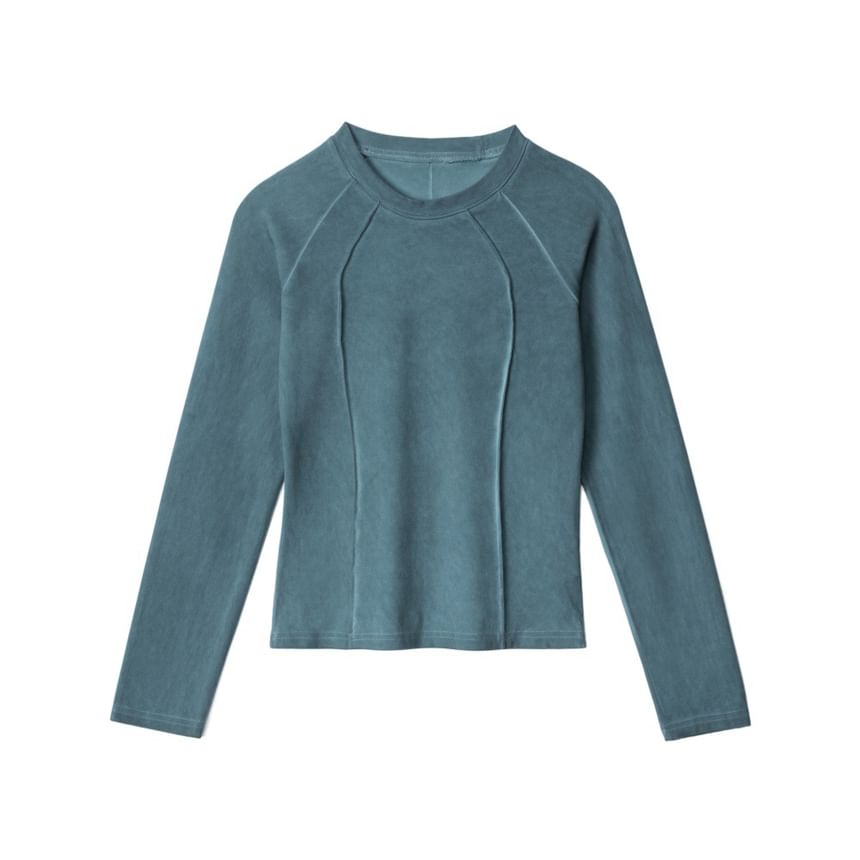 Paneled Solid Crewneck Slim-Fit Long-Sleeve Top
