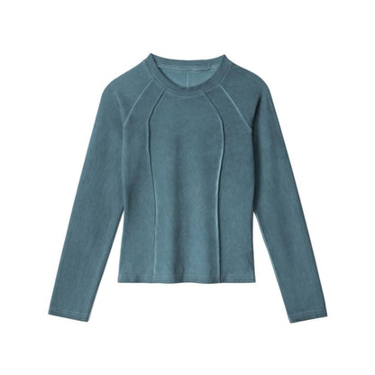 Paneled Solid Crewneck Slim-Fit Long-Sleeve Top