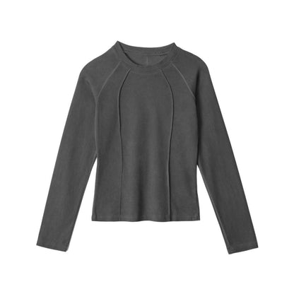 Paneled Solid Crewneck Slim-Fit Long-Sleeve Top