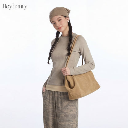 Paneled Solid Crewneck Slim-Fit Long-Sleeve Top