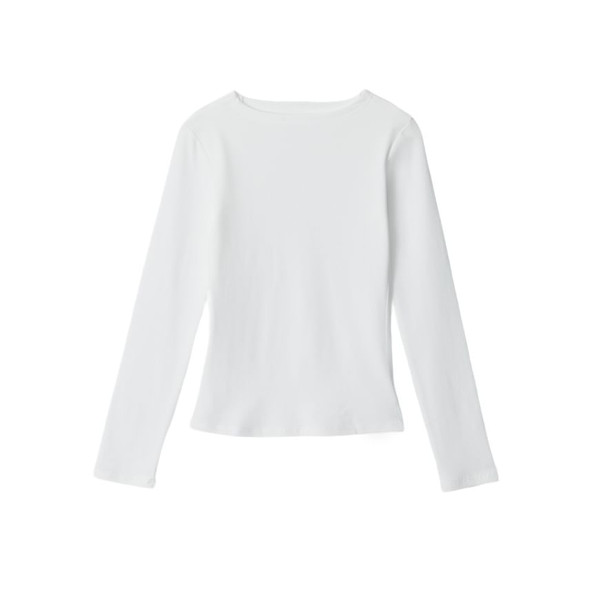 Boatneck Solid Slim-Fit Long-Sleeve Tee