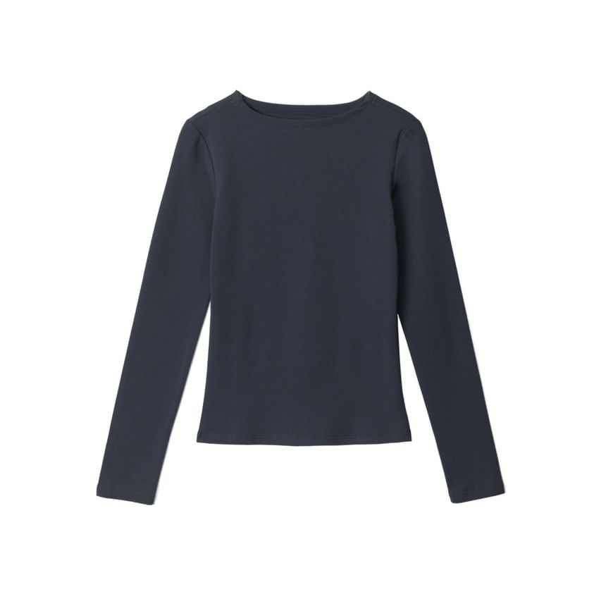 Boatneck Solid Slim-Fit Long-Sleeve Tee