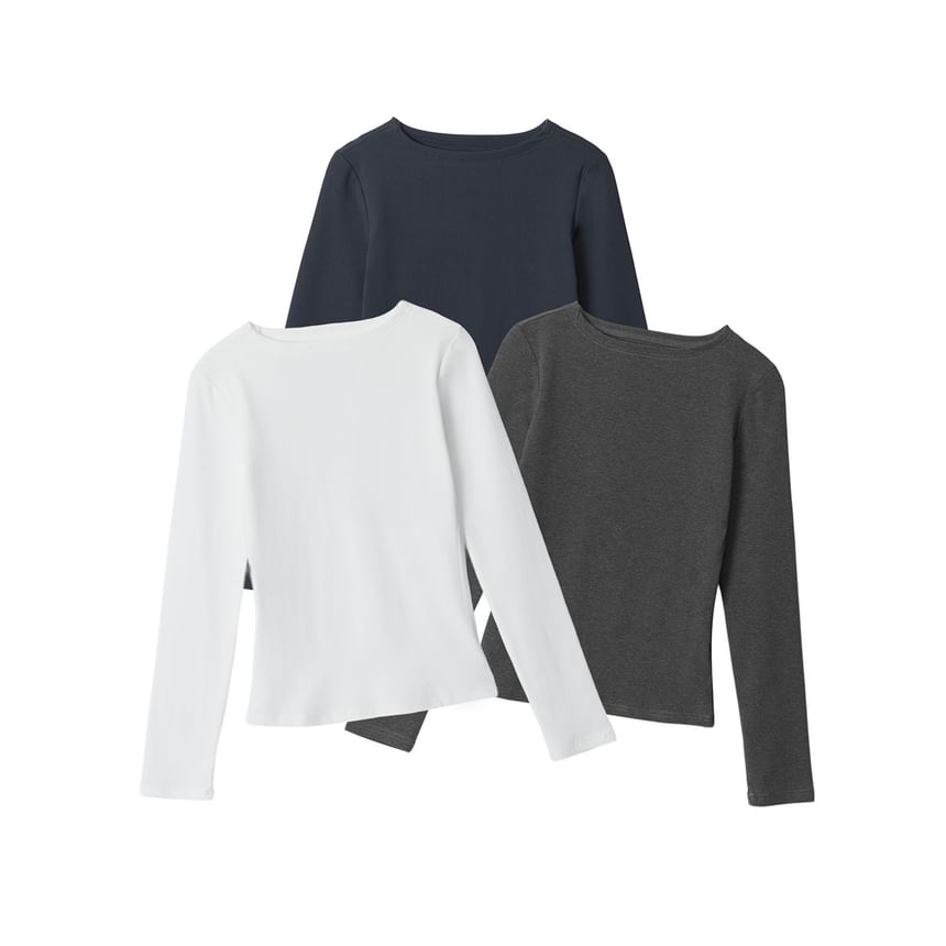 Boatneck Solid Slim-Fit Long-Sleeve Tee