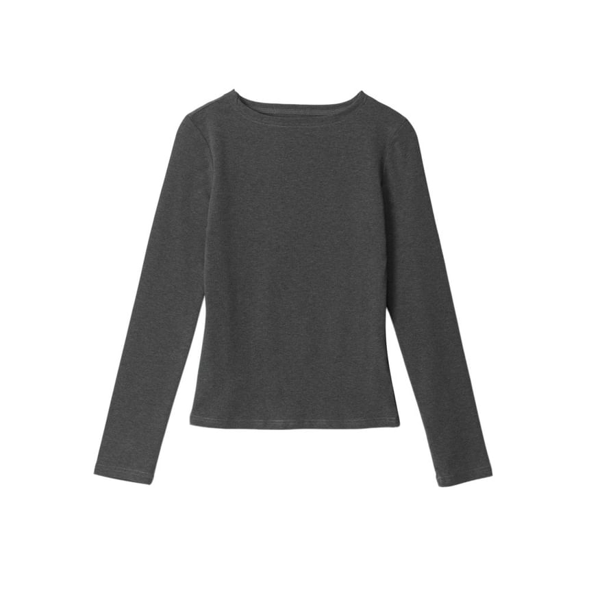 Boatneck Solid Slim-Fit Long-Sleeve Tee
