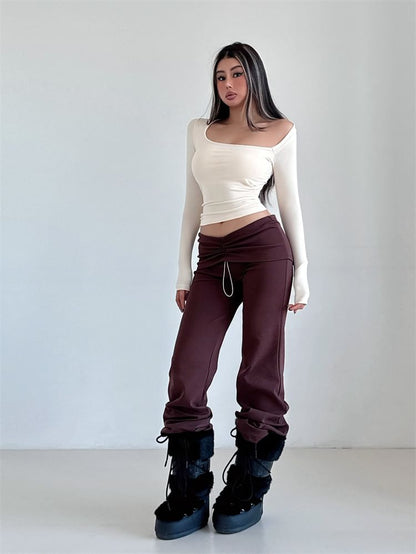 One-Shoulder Padded Top with Long Sleeves