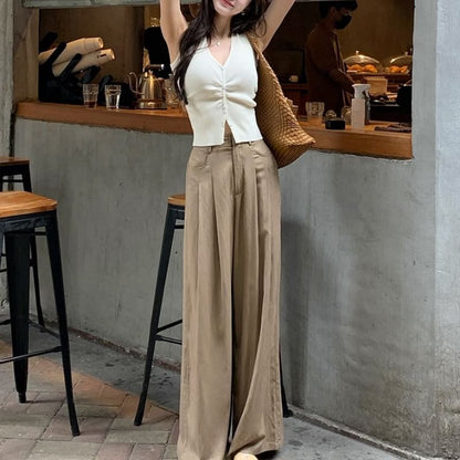 Ribbed Plain V-Neck Knit Sleeveless Tank