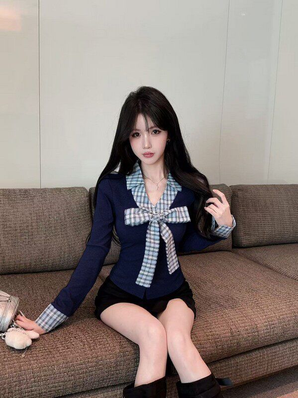 Plaid Panel Button-Up Long Sleeve Shirt with Collar