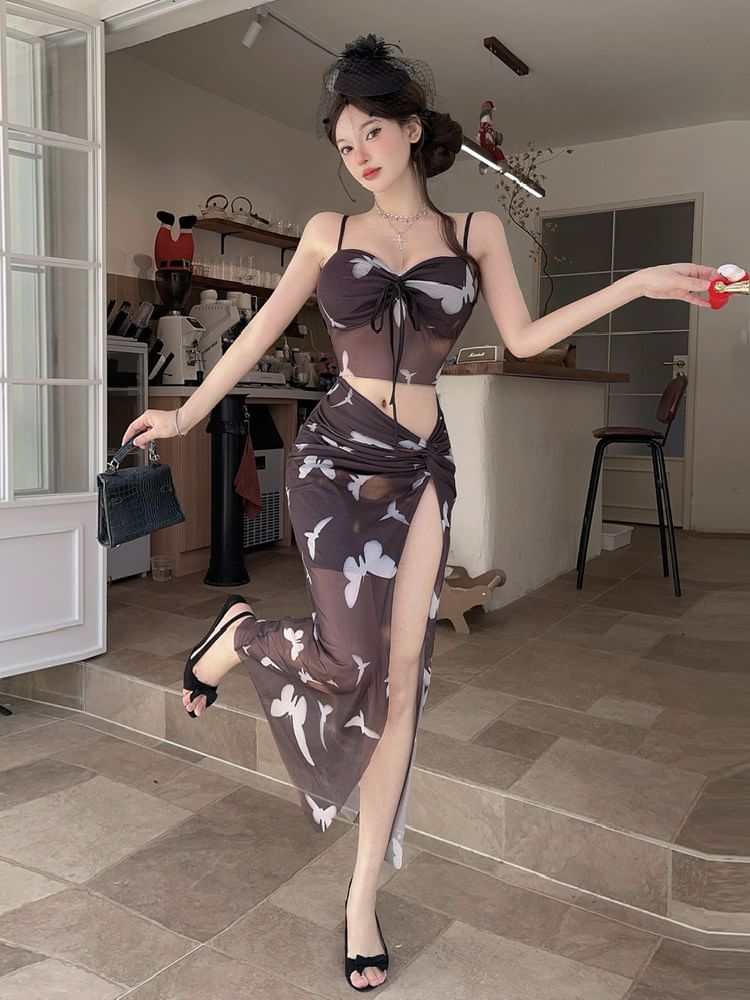 Tie-Dye Crop Camisole and Maxi Wrap Skirt Set