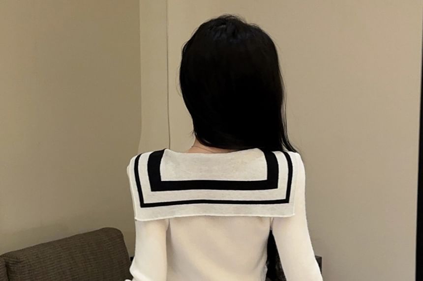 Collared Long Sleeve Sweater with Tie Detail and Pleated Mini Skirt