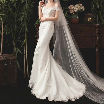 Off-Shoulder Lace Mermaid Wedding Gown