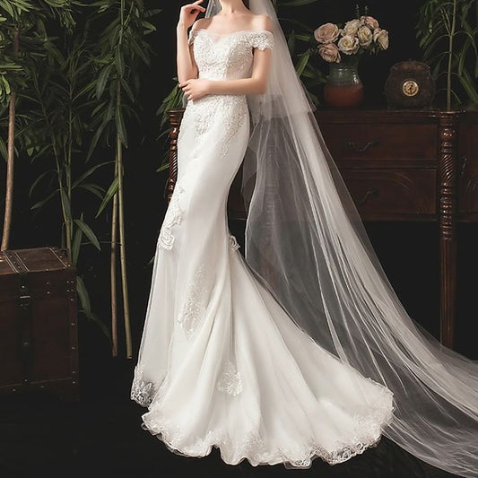 Off-Shoulder Lace Mermaid Wedding Gown