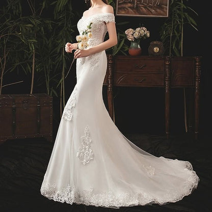 Off-Shoulder Lace Mermaid Wedding Gown