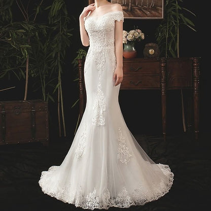 Off-Shoulder Lace Mermaid Wedding Gown