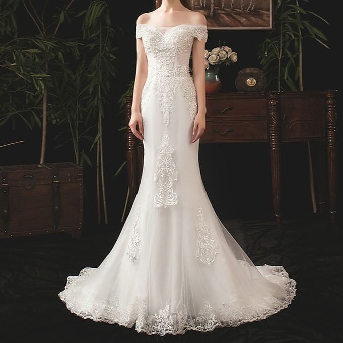 Off-Shoulder Lace Mermaid Wedding Gown