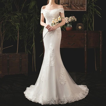 Off-Shoulder Lace Mermaid Wedding Gown