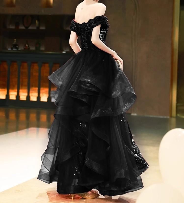 Off-Shoulder Sequin Slit A-Line Evening Gown