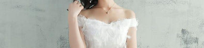 Off-Shoulder Plain Feather Accent A-Line Evening Gown