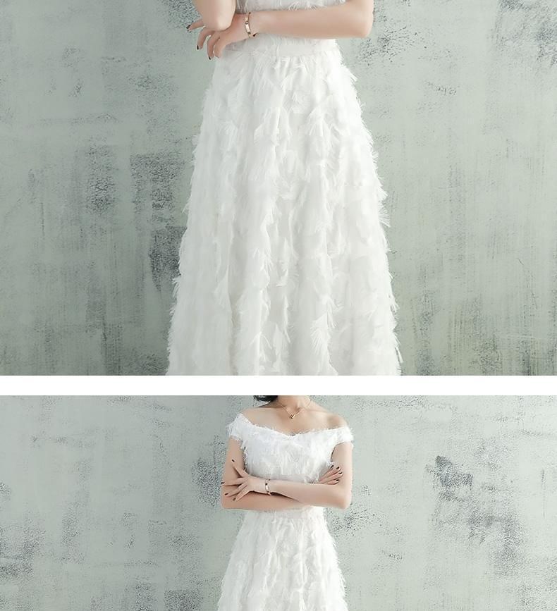 Off-Shoulder Plain Feather Accent A-Line Evening Gown