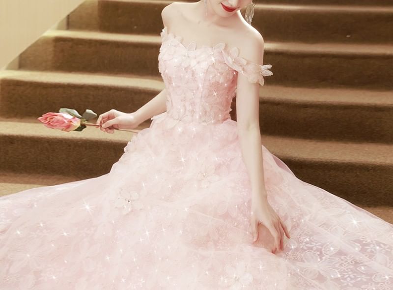 Sleeveless Square Neck Flower Accent A-Line Evening Gown