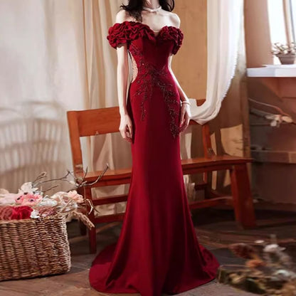 Off-Shoulder Floral Embroidered Mermaid Evening Gown (Various Designs)