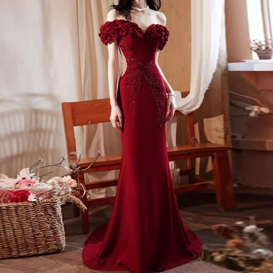 Off-Shoulder Floral Embroidered Mermaid Evening Gown (Various Designs)