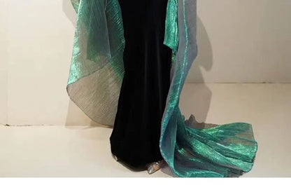 Strapless Sheer Panel Trained Mermaid Evening Gown