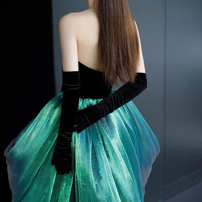 Strapless Sheer Panel Trained Mermaid Evening Gown