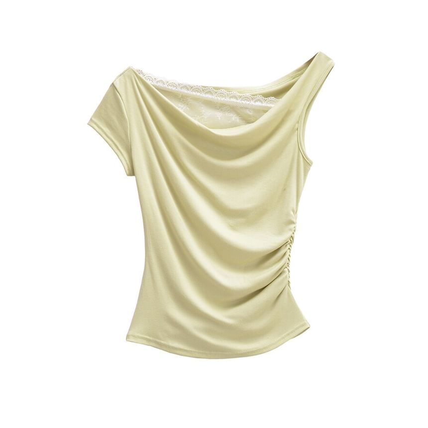 Cowl Neck Mock Two Piece Ruched Lace Top