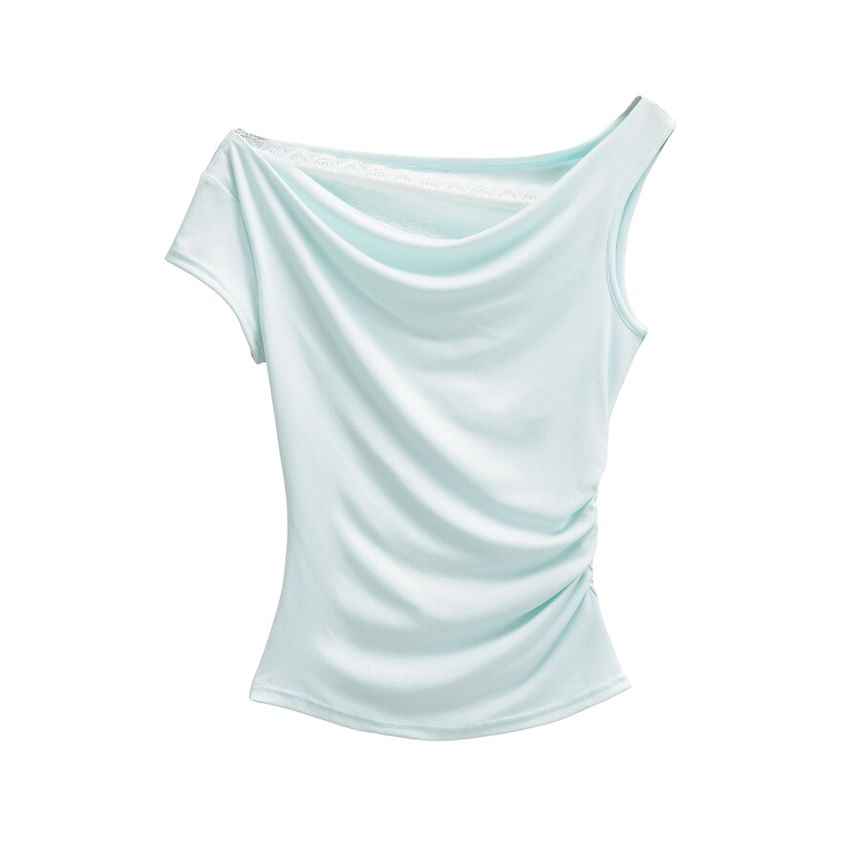 Cowl Neck Mock Two Piece Ruched Lace Top