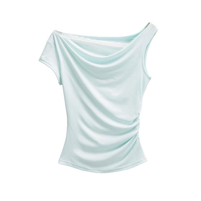 Cowl Neck Mock Two Piece Ruched Lace Top