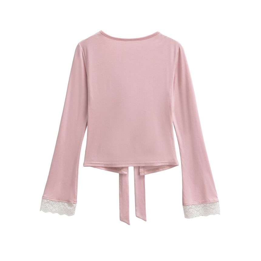 V-Neck Tie-Up Panel Lace Top