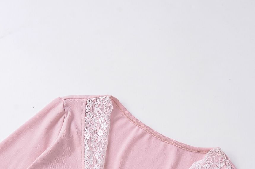 V-Neck Tie-Up Panel Lace Top