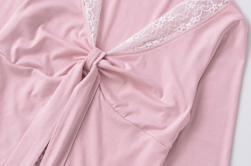V-Neck Tie-Up Panel Lace Top