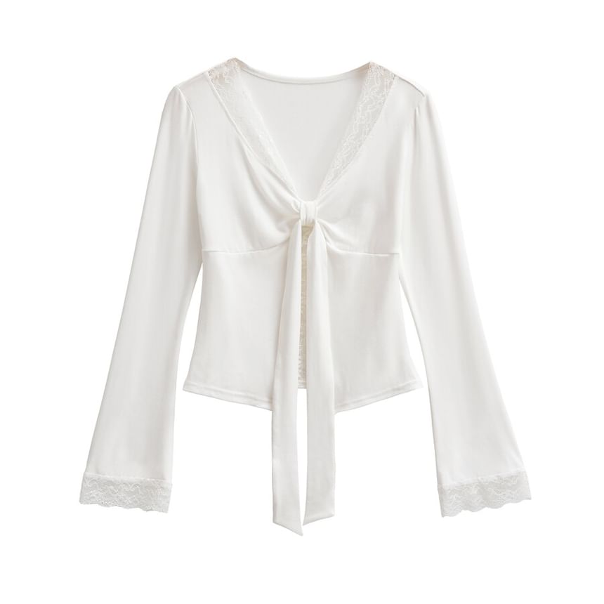 V-Neck Tie-Up Panel Lace Top