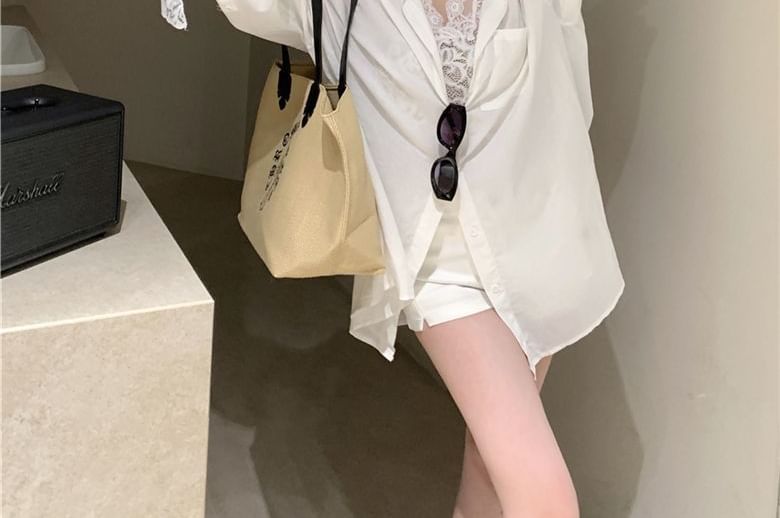 Plain Shirt and Lace Tank Top Combo