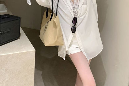 Plain Shirt and Lace Tank Top Combo