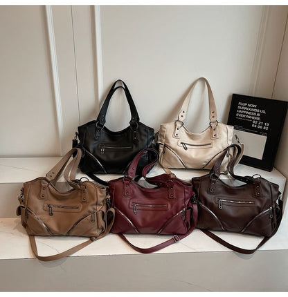 Zip Studded Flap Pocket Tote Bag