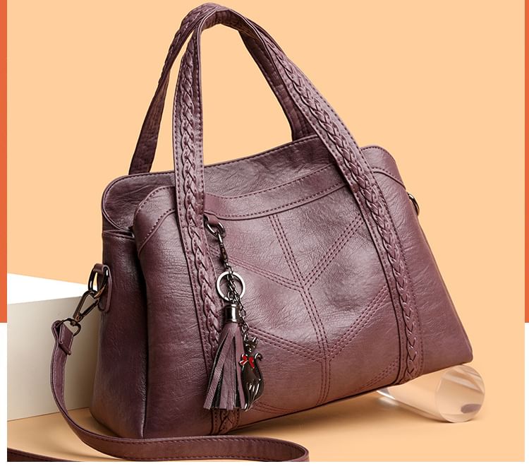 Braided Faux Leather Crossbody Tote Bag