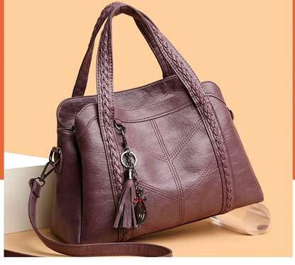 Braided Faux Leather Crossbody Tote Bag