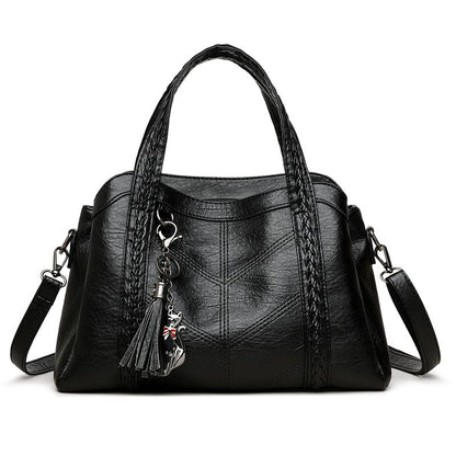 Braided Faux Leather Crossbody Tote Bag