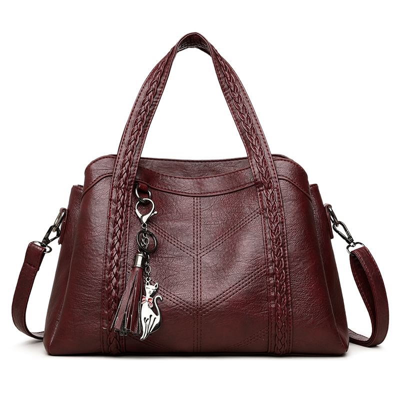 Braided Faux Leather Crossbody Tote Bag