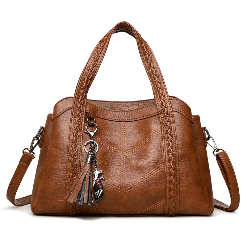 Braided Faux Leather Crossbody Tote Bag