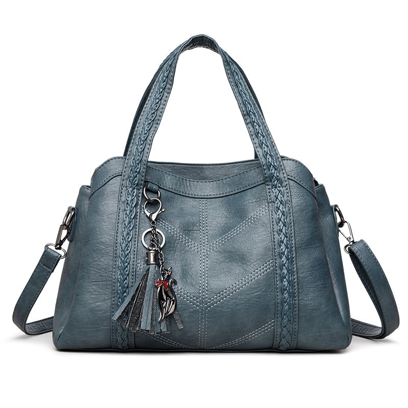 Braided Faux Leather Crossbody Tote Bag