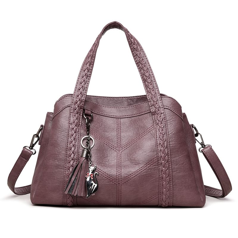 Braided Faux Leather Crossbody Tote Bag