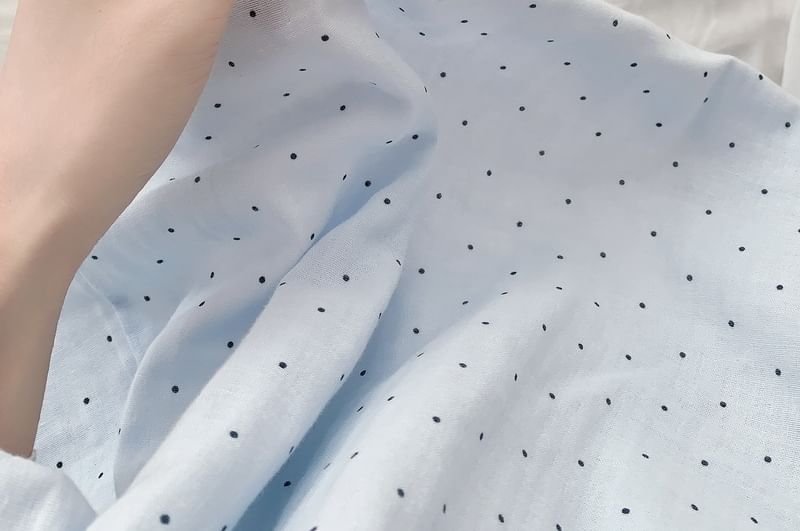 Dotted Lace Trim Pajama Set with Top and Pants
