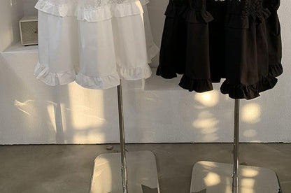 Maxi A-Line Skirt with Ruffle Trim and Lace Panel
